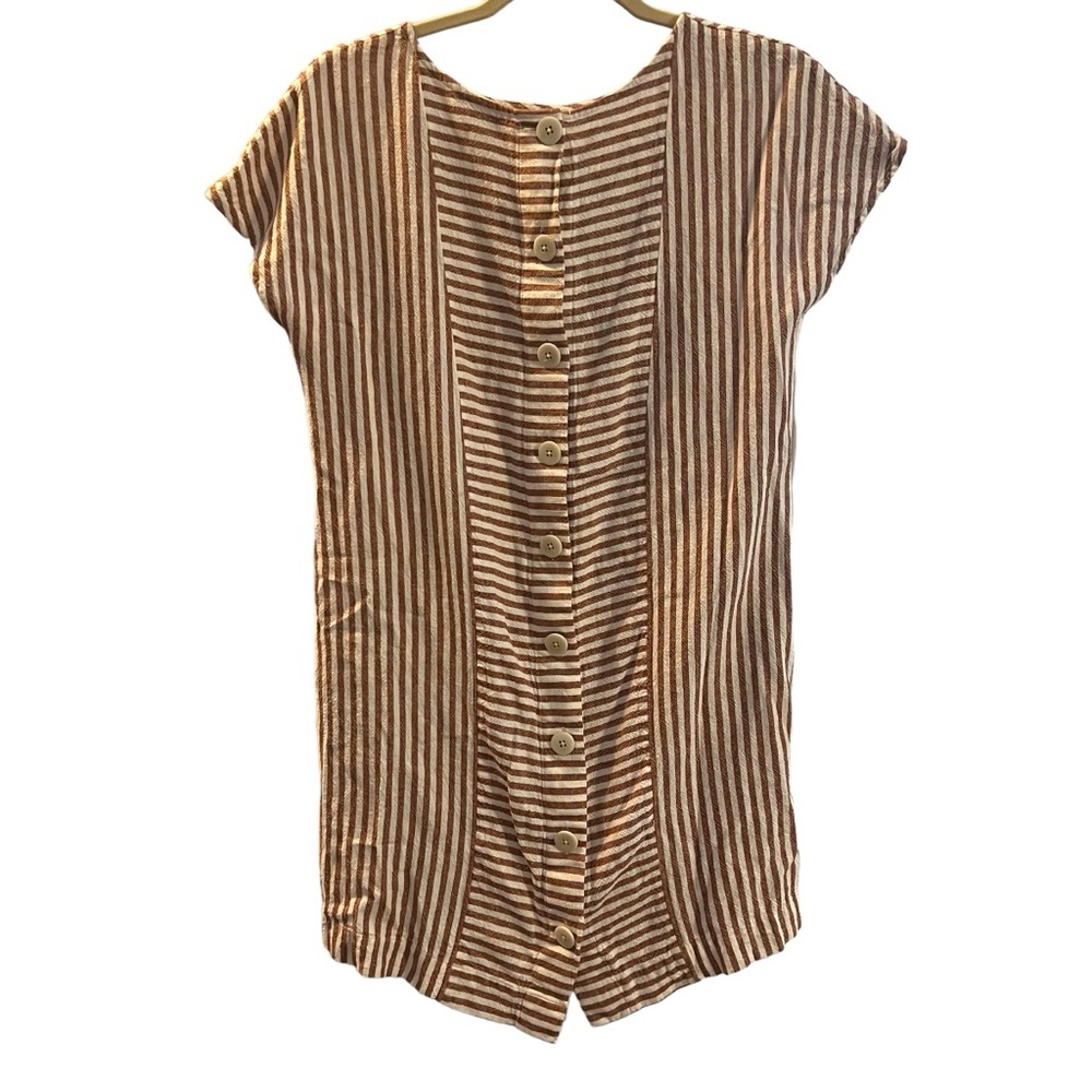 Madewell Daphne Stripe Play Linen Blend Tunic Dress in Rust, Small - Picture 3 of 11